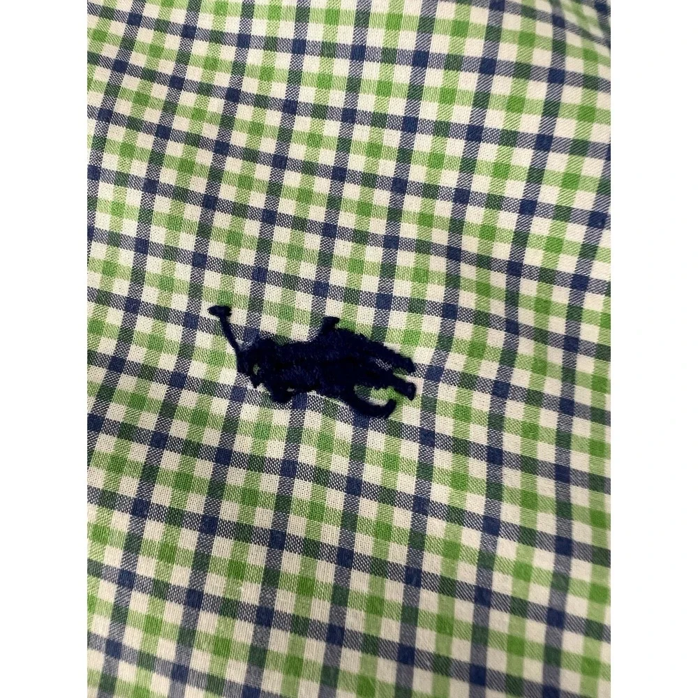 Ralph Lauren Button Down Shirt 2XLT Tall Green Blue Gingham Pony Logo Cotton